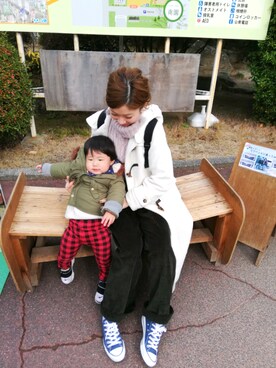 「アイテム（ダッフルコート、ホワイト系）」を使った、mikiさん（レディース・163cm）の冬コーディネート