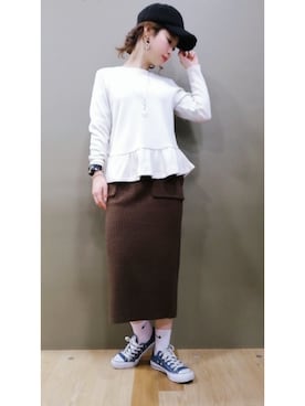 「ぺプラムトップス」｜「アイテム（キャップ）」を使った、mikiさん（レディース・163cm）の冬コーディネート