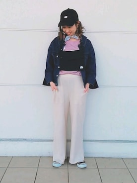 「ワッフル」｜「アイテム（デニムジャケット）」を使った、mikiさん（レディース・163cm）の春コーディネート