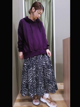 「Green　Parks（グリーンパークス）の裏毛ボリュームパーカー＊（パーカー）」を使った、mikiさん（レディース・163cm）の秋コーディネート