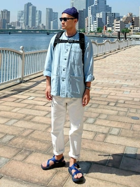 「アイテム（ニットキャップ/ビーニー、ブルー系）」を使った、SHINJILOW さん（メンズ・173cm）の春コーディネート
