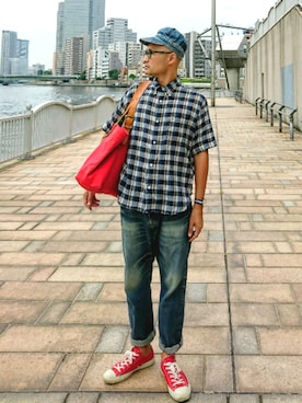 「ワークキャップ」｜「アイテム（腕時計）」を使った、SHINJILOW さん（メンズ・173cm）の夏コーディネート