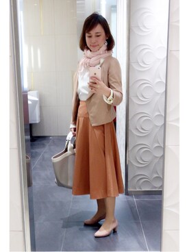 「UNIQLOU」｜「アイテム（ノーカラージャケット）」を使った、モアさん（レディース・153cm）の春コーディネート