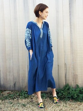 デニム刺繍ワンピースを使ったレディースコーディネート一覧 Wear