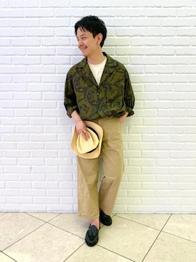 「CHAMULA（チャムラ）のアイテム（スリッポン）」を使った、濱田 進也さん（メンズ・160cm）の夏コーディネート
