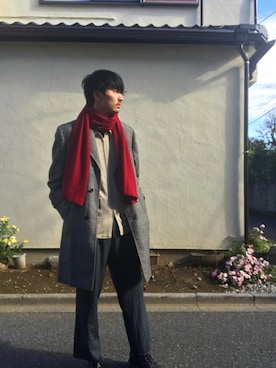 「グレンチェック」｜「アイテム（トレンチコート）」を使った、yasuさん（メンズ・188cm）の秋コーディネート