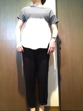 「ZARA（ザラ）のアイテム（Tシャツ/カットソー、ブラック系）」を使った、mayoさん（レディース・157cm）の夏コーディネート