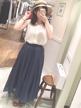 「むぎわら帽子」｜「アイテム（チュニック）」を使った、kaaさん（レディース・153cm）の夏コーディネート