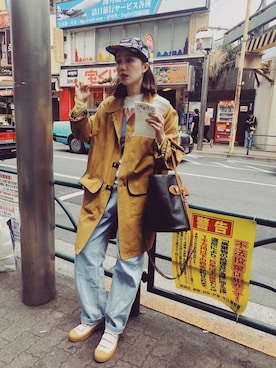 「MARNI（マルニ）のアイテム（チェスターコート）」を使った、kiki謝琦琦さん（レディース・164cm）の春コーディネート