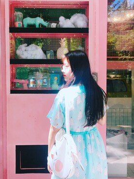 「no brand（ノーブランド）のアイテム（ワンピース、ブルー系）」を使った、Mizuki_Chloeさん（レディース・161cm）の夏コーディネート