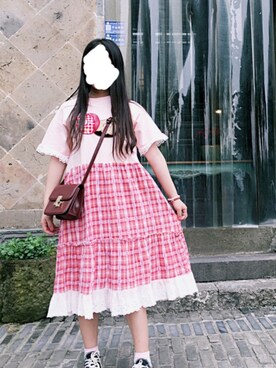 「yimiのアイテム（ワンピース、ピンク系）」を使った、Mizuki_Chloeさん（レディース・161cm）の夏コーディネート