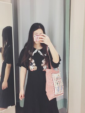 「bibibencyのアイテム（ワンピース、ブラック系）」を使った、Mizuki_Chloeさん（レディース・161cm）の夏コーディネート