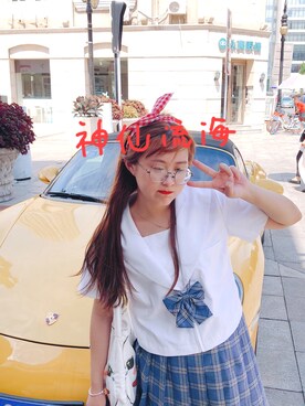 「燕子家のアイテム（シャツ/ブラウス、ホワイト系）」を使った、Mizuki_Chloeさん（レディース・161cm）の夏コーディネート