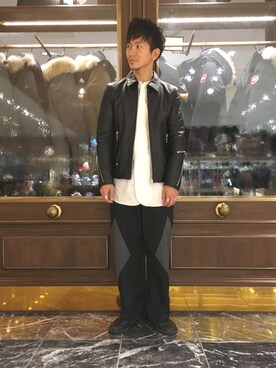 「NANO universe（ナノユニバース）のアイテム（ライダースジャケット）」を使った、nano・universe 梅田 STAFFさん（メンズ・170cm）の秋コーディネート