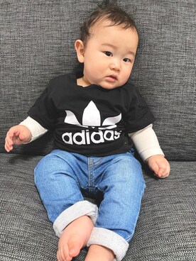 「combimini（コンビミニ）のアイテム（パンツ）」を使った、Gakuさん（キッズ・60cm）の春コーディネート