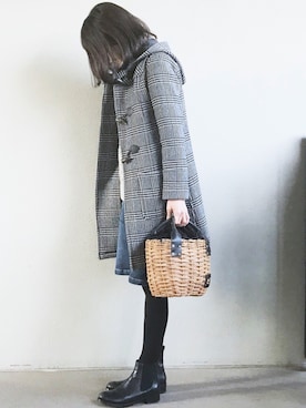 「グレンチェック」｜「アイテム（ダッフルコート）」を使った、Mai𖥧さん（レディース・161cm）の秋コーディネート