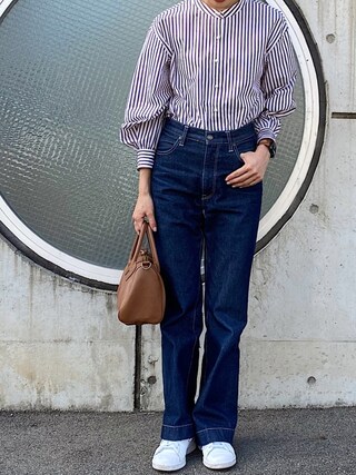 スピックアンドスパン 美品 23SS パールボタンシャツ 紺 ネイビー ゆったり Spick & Span（スピックアンドスパン）の「パールボタンロング