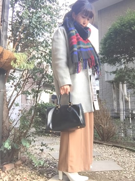 「ジョンストンズ」｜「アイテム（チェスターコート）」を使った、サトウナナミさん（レディース・153cm）の冬コーディネート