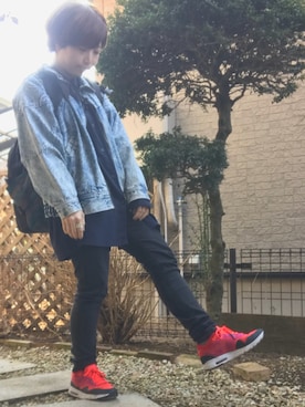 「ビッグシャツ」｜「アイテム（デニムジャケット）」を使った、サトウナナミさん（レディース・154cm）の冬コーディネート