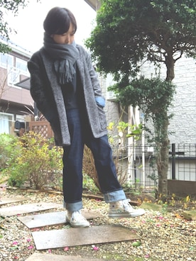 「マニッシュスタイル」｜「アイテム（ジャケット/アウター）」を使った、サトウナナミさん（レディース・154cm）の冬コーディネート