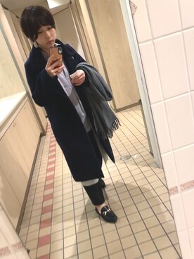 「LEPSIM（レプシィム）のアイテム（チェスターコート）」を使った、サトウナナミさん（レディース・154cm）の冬コーディネート