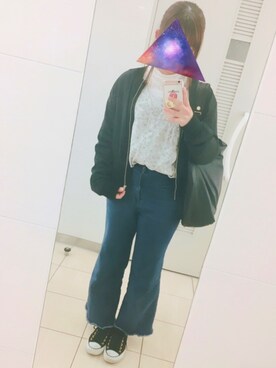 「フリンジデニム」｜「アイテム（ブルゾン）」を使った、Mikan さん（レディース・156cm）の春コーディネート