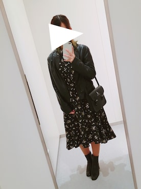 「RETRO GIRL（レトロガール）のアイテム（ライダースジャケット）」を使った、Mikan さん（レディース・157cm）の秋コーディネート