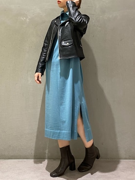 「ライダースコーデ」｜「アイテム（ワンピース/ドレス）」を使った、miinsjさん（レディース・158cm）の秋コーディネート