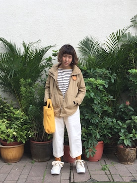 「無印良品（ムジルシリョウヒン）のアイテム（マウンテンパーカー）」を使った、Meiさん（レディース・158cm）の春コーディネート