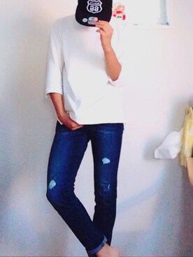 「coen（コーエン）のアイテム（Tシャツ/カットソー、ホワイト系）」を使った、ARM さん（メンズ・172cm）の夏コーディネート