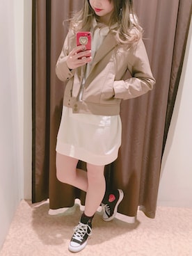 「NICE CLAUP（ナイスクラップ）のアイテム（ライダースジャケット）」を使った、marieさん（レディース・158cm）の冬コーディネート
