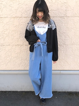「NICE CLAUP（ナイスクラップ）のアイテム（サロペット/オーバーオール）」を使った、marieさん（レディース・158cm）の春コーディネート