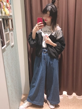 「NICE CLAUP（ナイスクラップ）のアイテム（ブルゾン）」を使った、marieさん（レディース・158cm）の春コーディネート