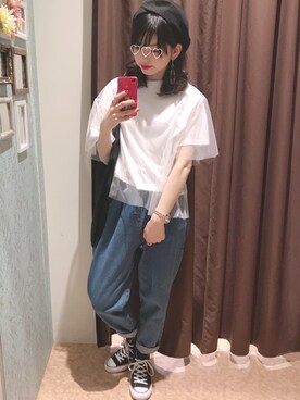 「NICE CLAUP（ナイスクラップ）のアイテム（ハンチング/ベレー帽）」を使った、marieさん（レディース・158cm）の春コーディネート