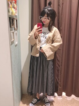 「NICE CLAUP（ナイスクラップ）のアイテム（ノーカラージャケット）」を使った、marieさん（レディース・158cm）の春コーディネート
