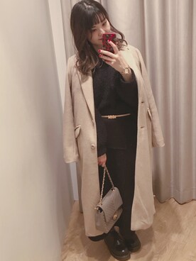 「NICE CLAUP（ナイスクラップ）のアイテム（チェスターコート）」を使った、marieさん（レディース・158cm）の冬コーディネート