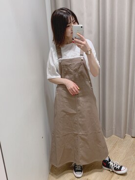 「NICE CLAUP（ナイスクラップ）のアイテム（オールインワン・サロペット）」を使った、marieさん（レディース・158cm）の夏コーディネート