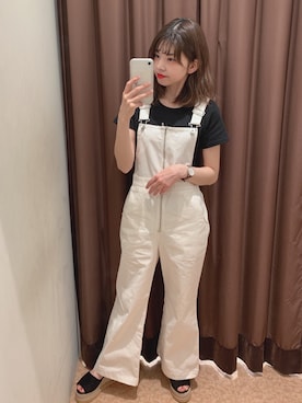 「NICE CLAUP（ナイスクラップ）のアイテム（オールインワン・サロペット）」を使った、marieさん（レディース・158cm）の夏コーディネート