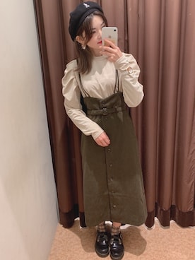 「NICE CLAUP（ナイスクラップ）のアイテム（オールインワン・サロペット）」を使った、marieさん（レディース・158cm）の冬コーディネート