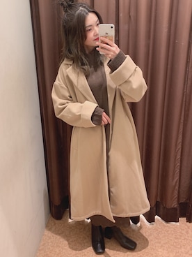「NICE CLAUP（ナイスクラップ）のアイテム（チェスターコート）」を使った、marieさん（レディース・158cm）の冬コーディネート