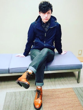 「Alfred Sargent（アルフレッド・サージェント）のアイテム（ブーツ）」を使った、Keith HWさん（メンズ・179cm）の冬コーディネート
