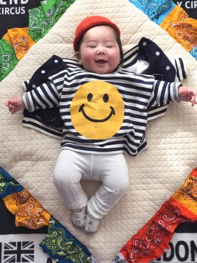 「ニコちゃん」｜「アイテム（ニットキャップ/ビーニー）」を使った、yody91さん（キッズ・70cm）の冬コーディネート