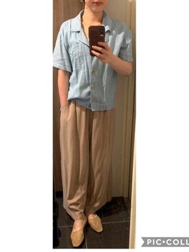「古着のアイテム（シャツ/ブラウス、グリーン系）」を使った、ももさん（レディース・150cm）の夏コーディネート