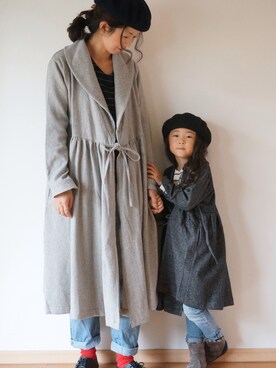 「親子でおそろい」｜「アイテム（その他アウター）」を使った、pongeeさん（キッズ・110cm）の冬コーディネート