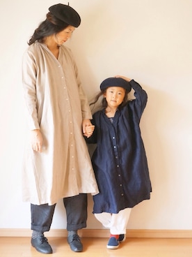 「親子でおそろい」｜「アイテム（シャツワンピース）」を使った、pongeeさん（キッズ・120cm）の秋コーディネート