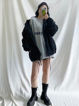 「韓国スタイル」｜「アイテム（ブルゾン）」を使った、nnee44さん（レディース・158cm）の冬コーディネート