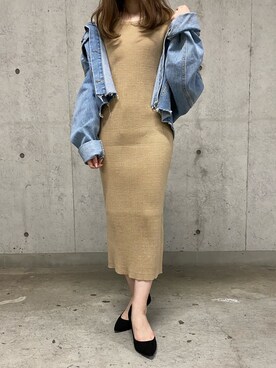 「ドッキングワンピ」｜「アイテム（デニムジャケット）」を使った、kicuri / キクリさん（レディース・155cm）の春コーディネート