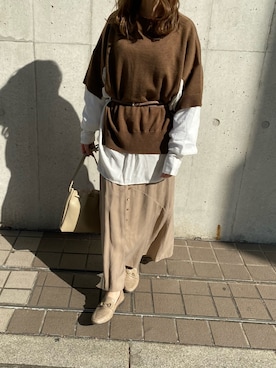 「ブラウンコーデ」｜「アイテム（チュニック）」を使った、kicuri / キクリさん（レディース・155cm）の秋コーディネート