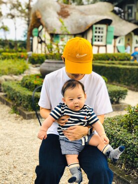 「roots（ルーツ）のアイテム（パンツ）」を使った、Coさん（キッズ・60cm）の春コーディネート
