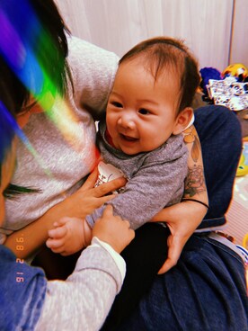 「roots（ルーツ）のアイテム（トップス）」を使った、Coさん（キッズ・60cm）の春コーディネート